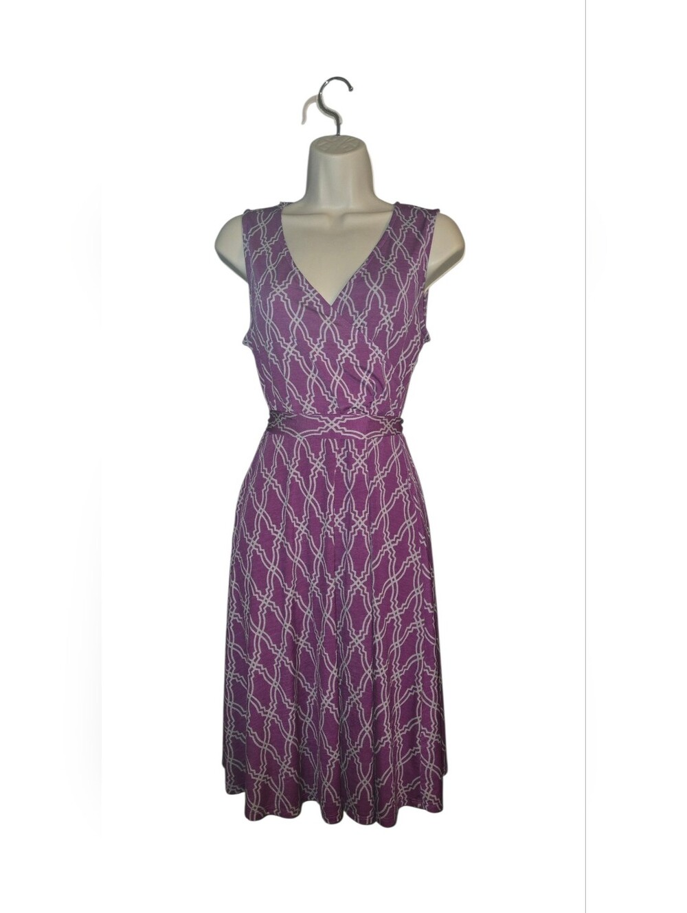 41 Hawthorn Sleeveless V-Neck Wrap Dress, Geometric, Purple, Size Small